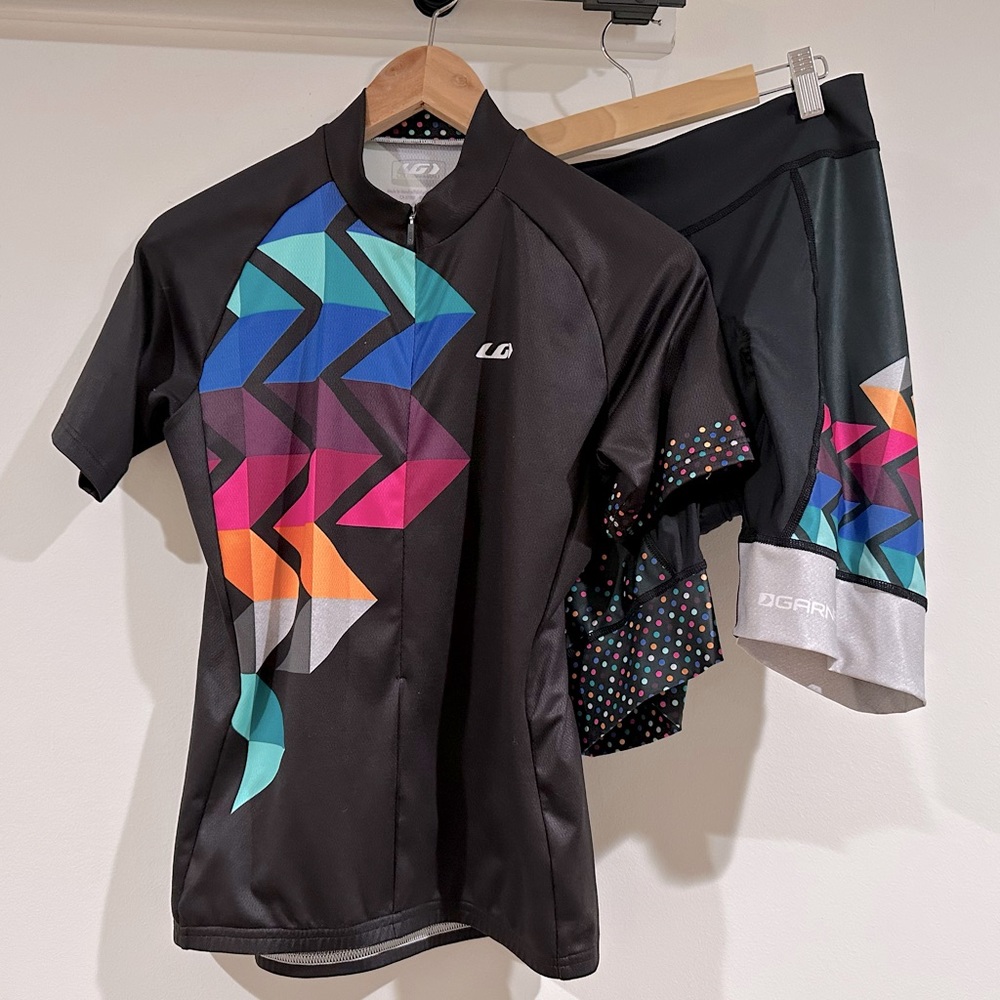 🚴🏼‍♀️💖 CUTE Louis Garneau Road Cycling Spin Jersey Shorts Kit Set Polka Dots